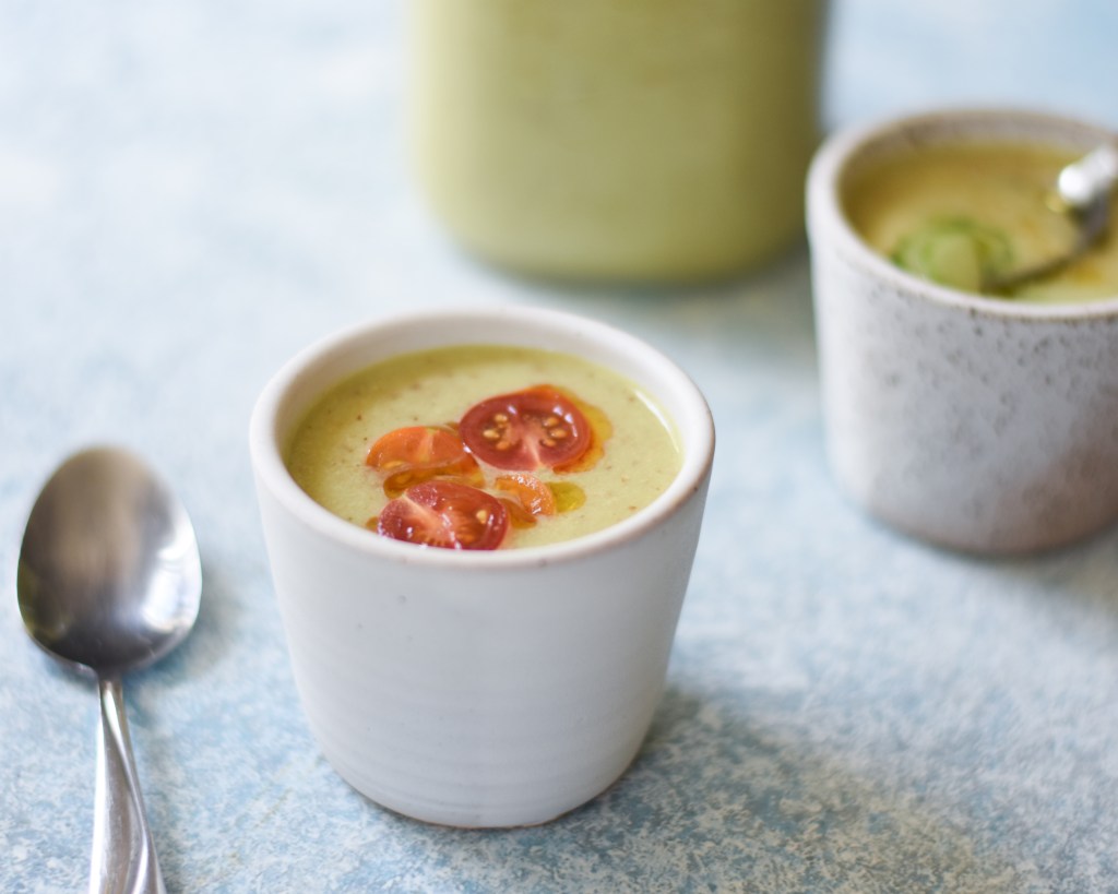 gluten free cucumber almond gazpacho that is also dairy free