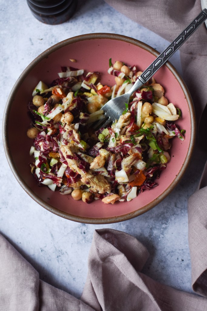 radicchio chopped salad in a pink East Fork bowl